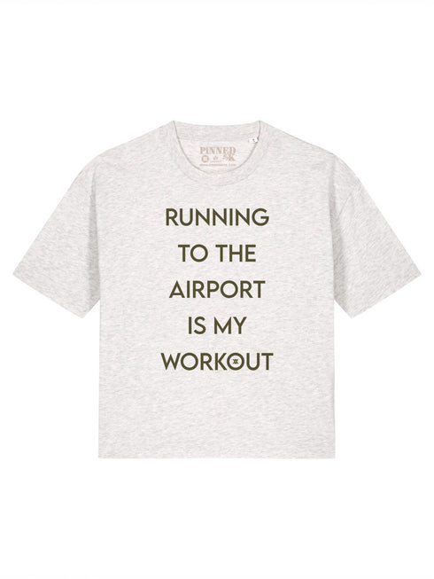 Boxy T-shirt Running To The Airport Olive Green - Heather Grey